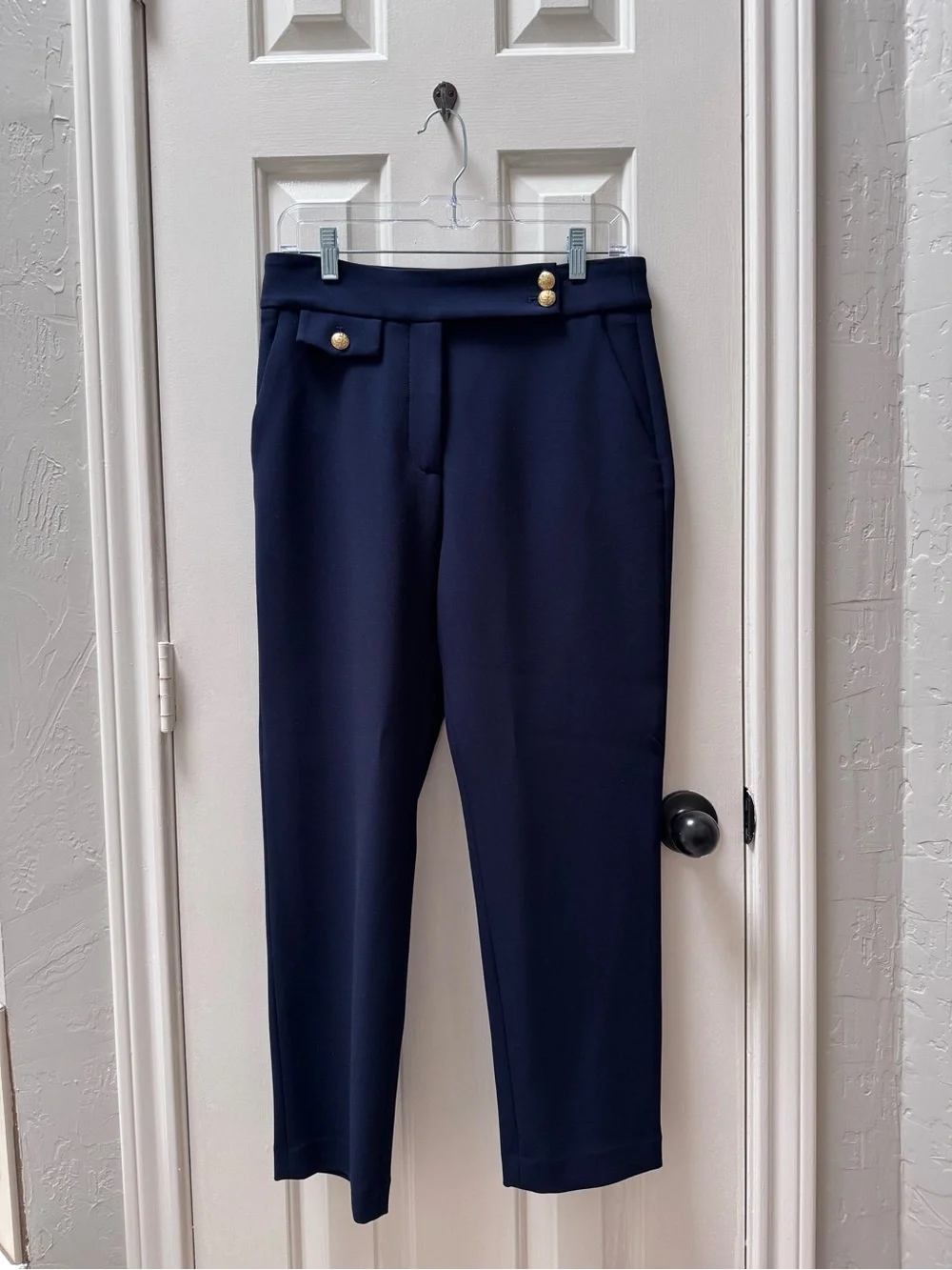 NWT Veronica Beard Size 8 Slim-Leg Renzo Pants, Navy/Gold